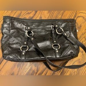 COACH Black Patent Leather Tote Purple Satin Inside